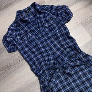 Express Navy and Black Plaid Shirt